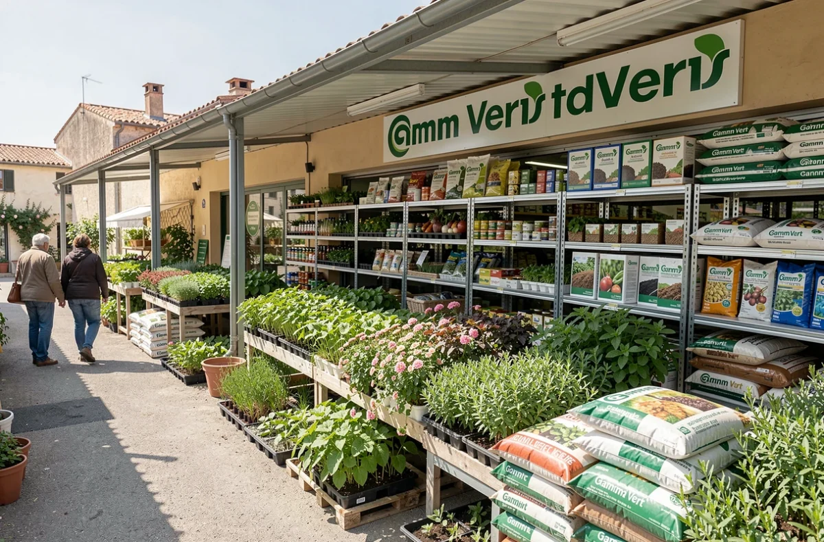 Jardinerie Gamm Vert à Salon-de-Provence avec des semis de légumes, des arbustes en fleurs et des fournitures de jardinage en rayon extérieur