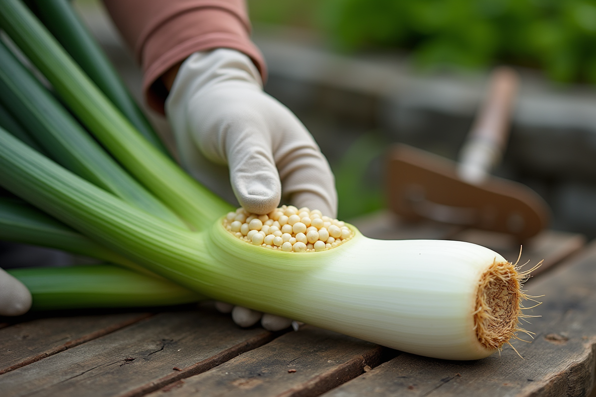Gros plan sur un leek coupé avec œufs d