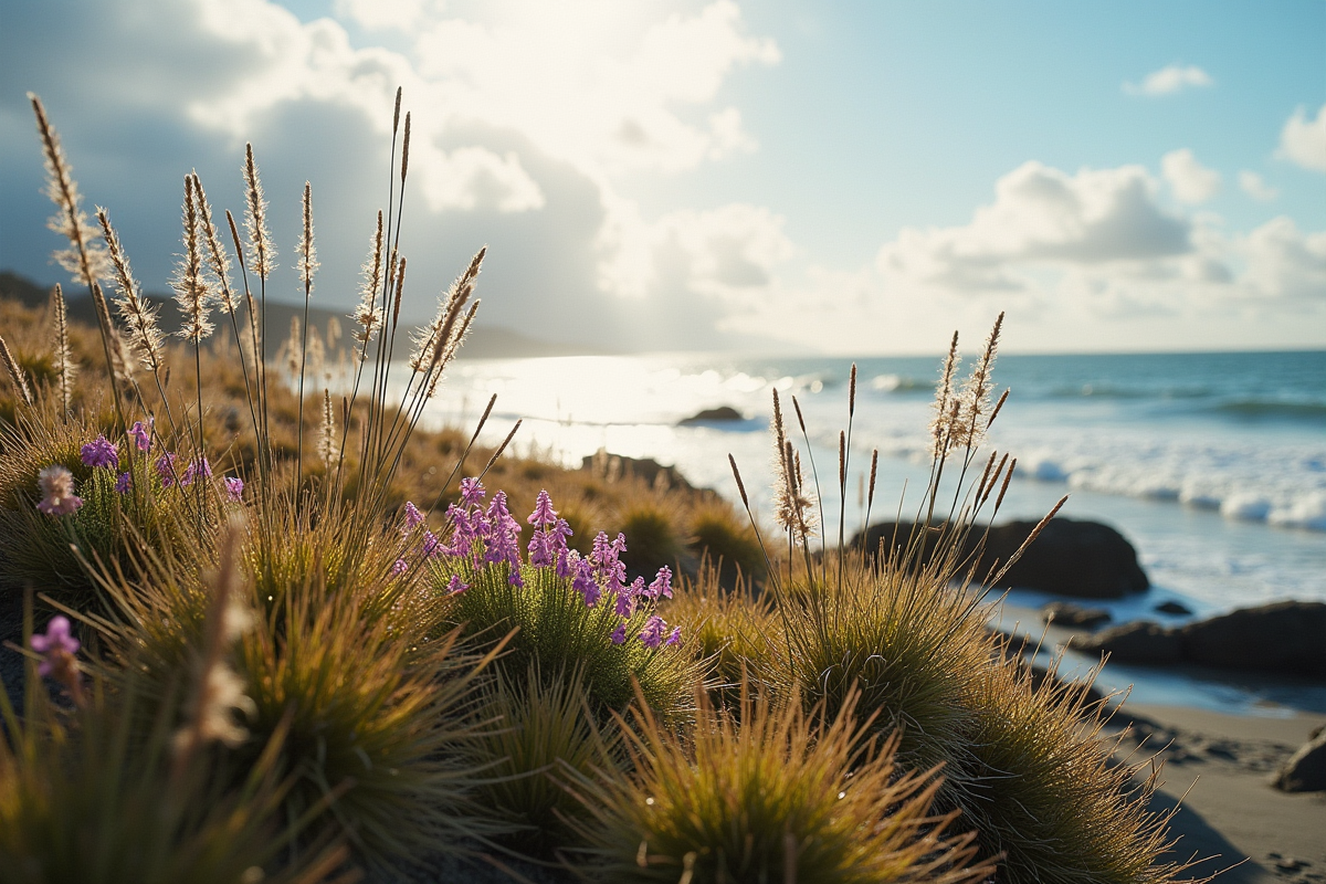 Herbes ornementales et fleurs résistantes en bord de mer