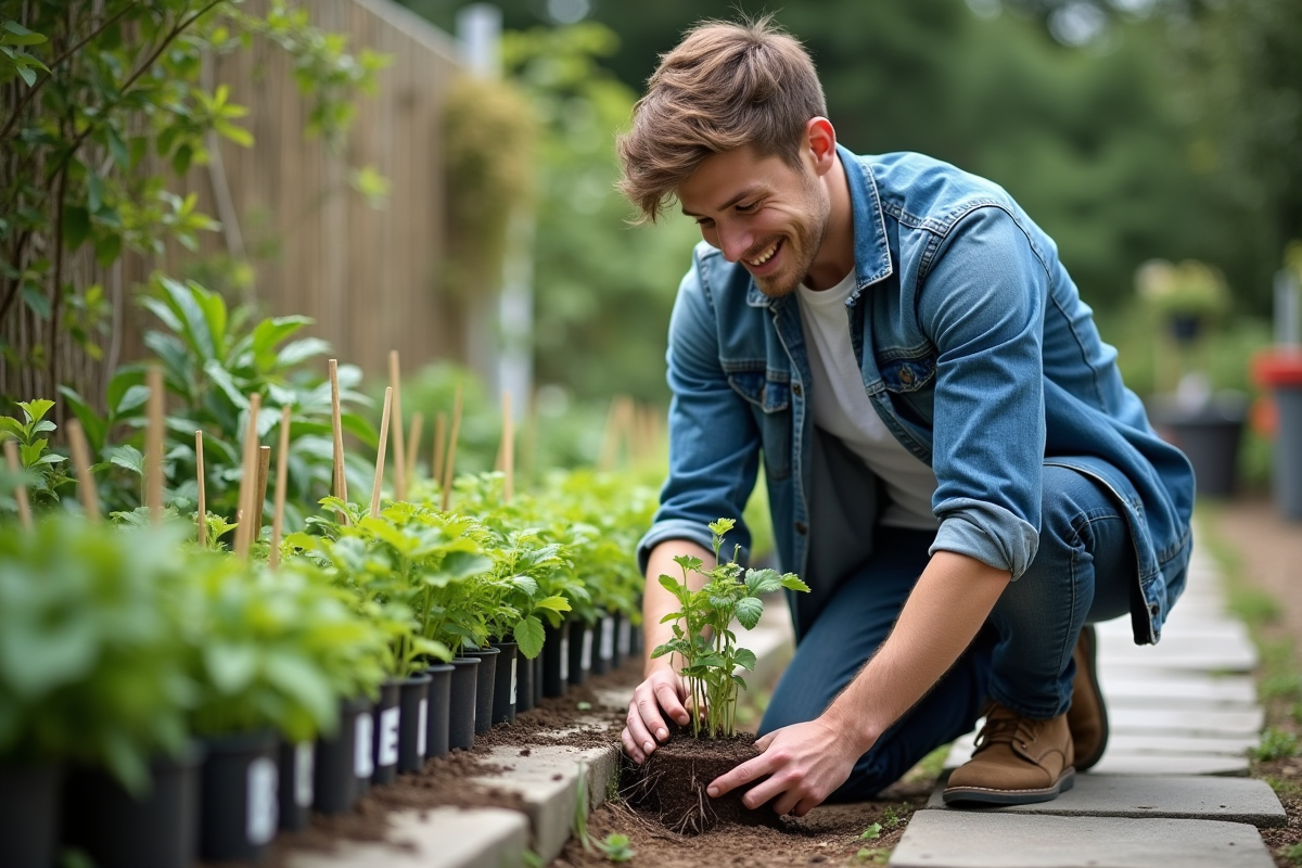Jeune homme inspectant les racines d