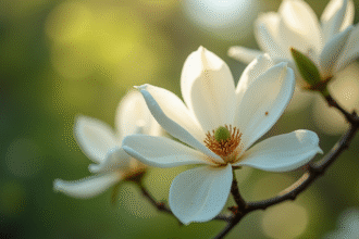 Magnolia en fleurs dans un jardin en plein jour