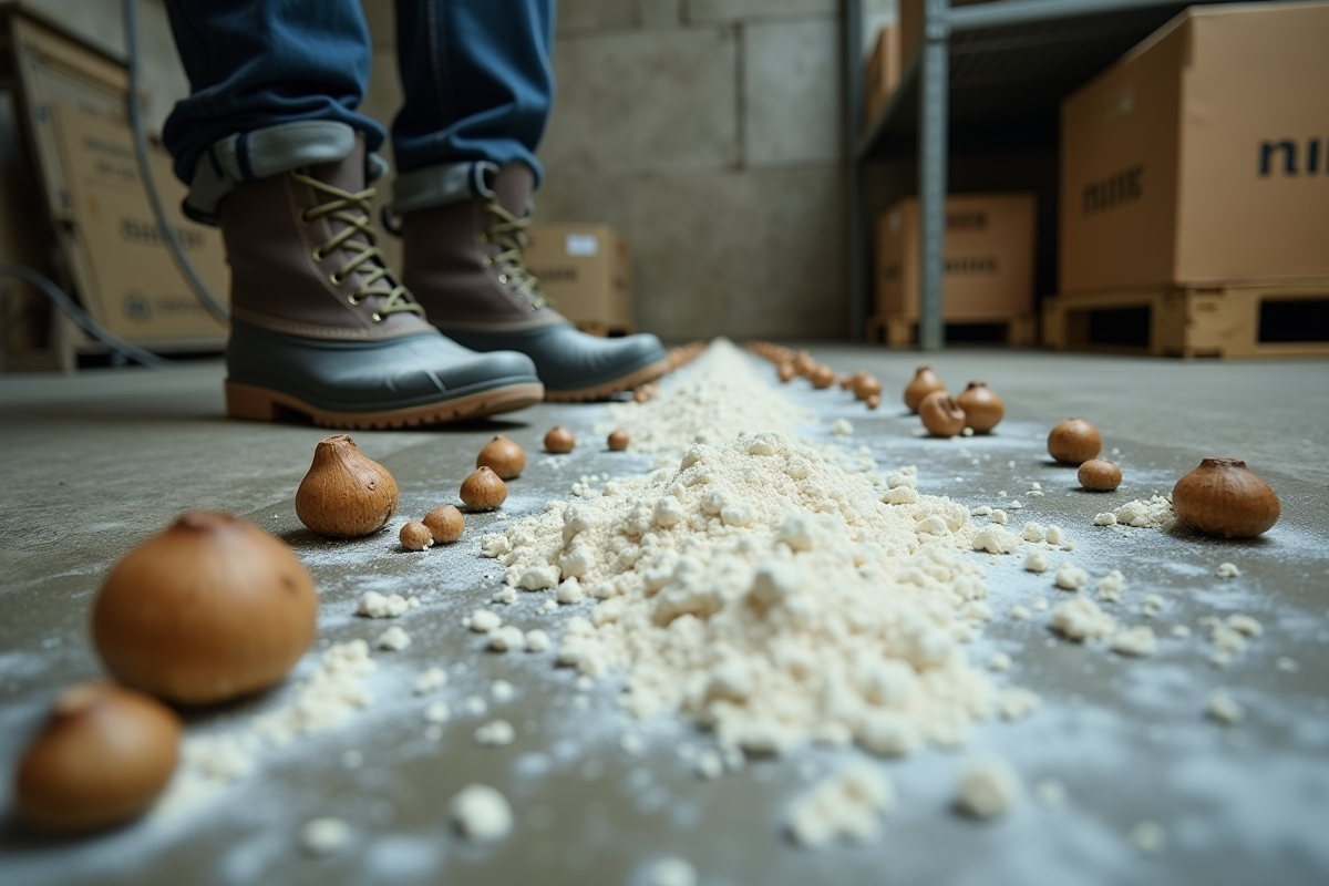 Gros plan de champignons recouverts de chaux dans une cave